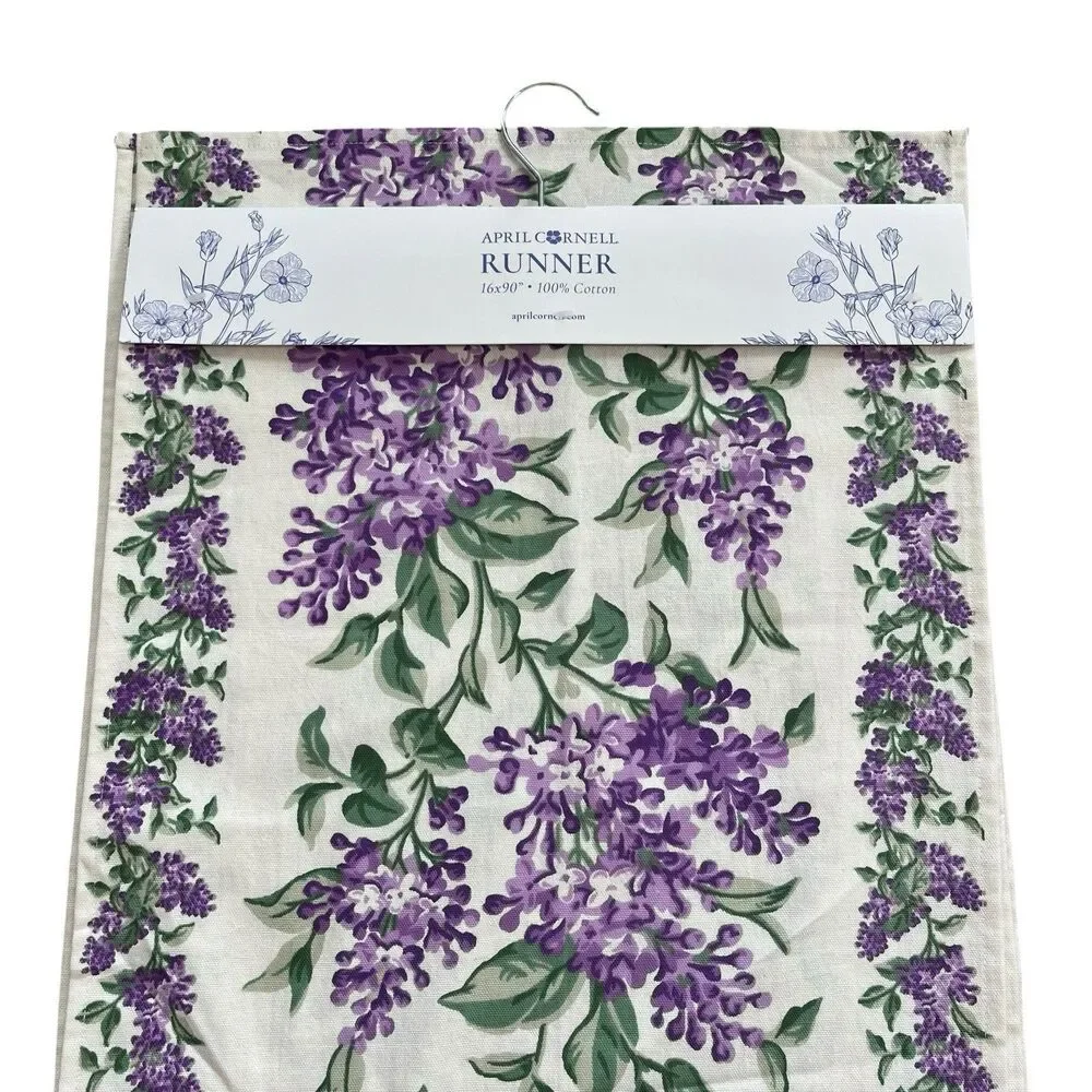 April Cornell Lilac Festival Table Runner 16x90 Cotton Purple Cottage Floral New